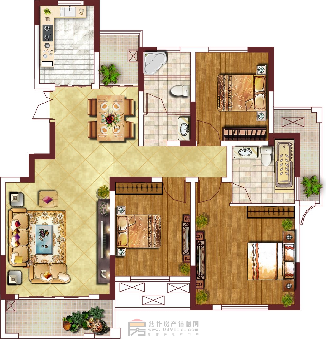 東方今典·境界B戶型 三室兩廳兩衛(wèi) 約120㎡