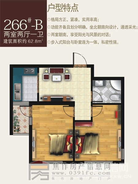 理工·帝湖灣兩室兩廳一衛(wèi)約62.8平
