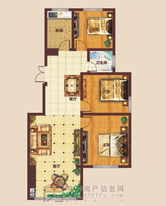 星凱國(guó)際城 三室兩廳一衛(wèi) 約96㎡