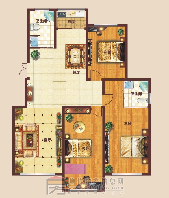 星凱國(guó)際城 三室兩廳兩衛(wèi) 約136㎡