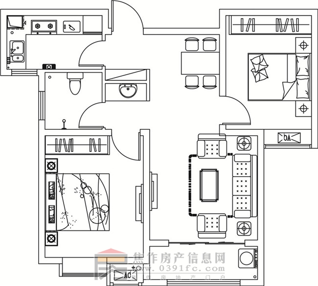 金德利公館4#中戶兩室兩廳一衛(wèi)82.4㎡