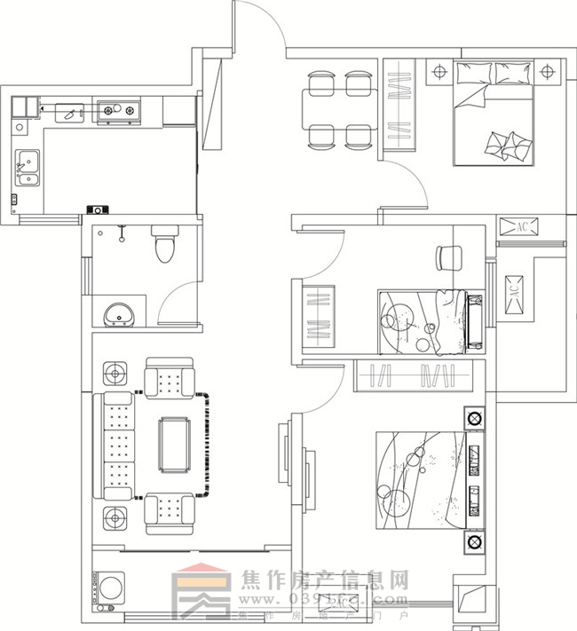 金德利公館1#中戶三室兩廳一衛(wèi)108.96㎡