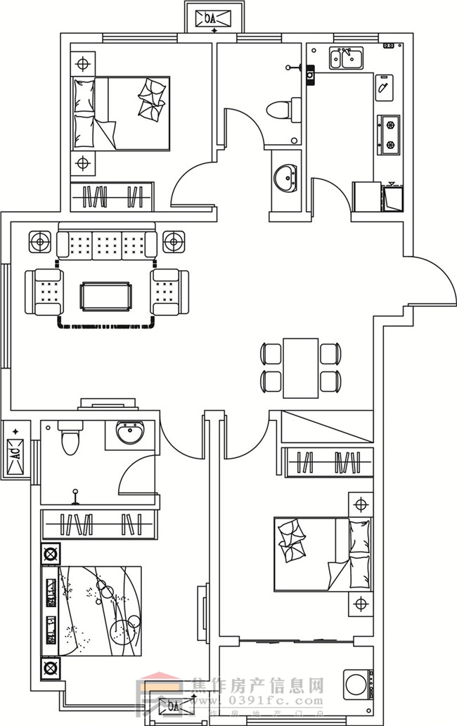 金德利公館4#西戶三室兩廳兩衛(wèi)126.64㎡