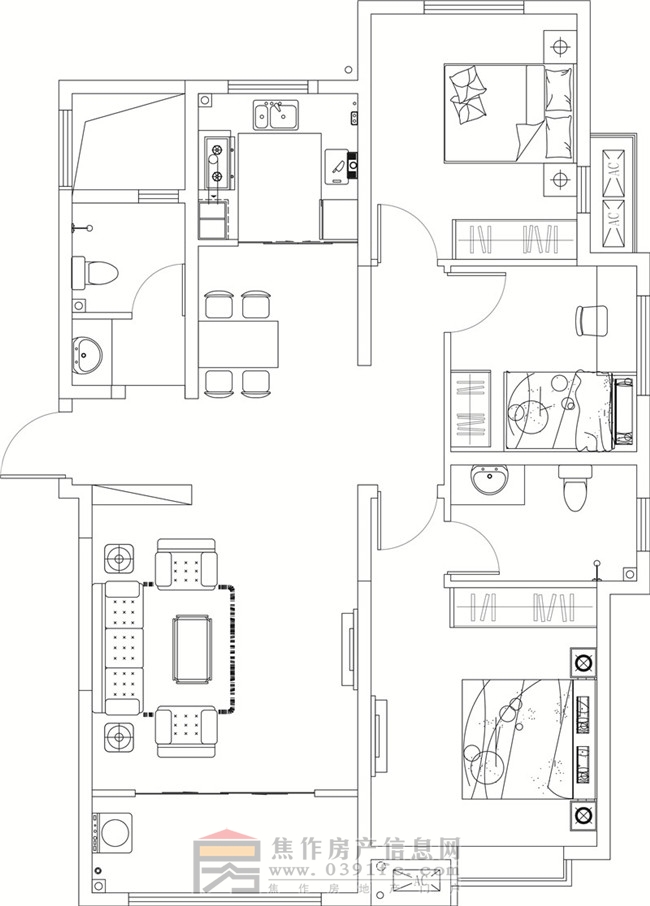 金德利公館6#西戶三室兩廳兩衛(wèi)127.89㎡